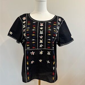 Madewell Black Blouse with Multicolor Embroidery